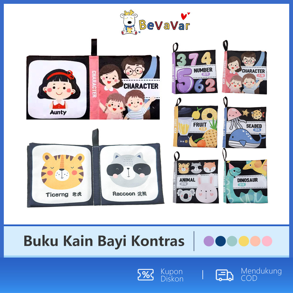 BEVAVAR Soft Book Hitam Putih Buku Kain Warna Kontras Mainan Bayi
