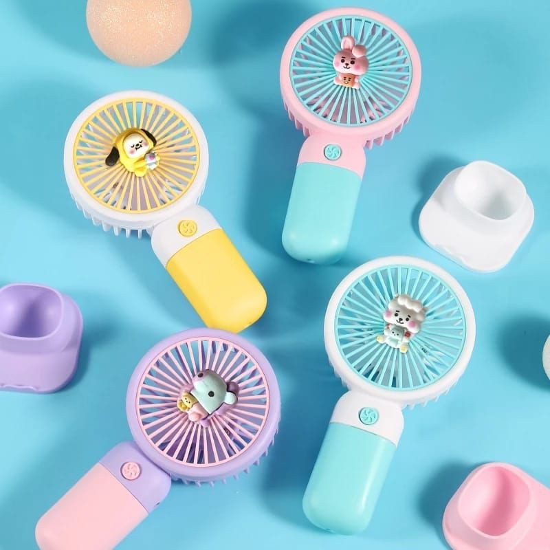 kipas angin mini portable karakkter lucu Motif BTS BT21 Bisa Untuk Stand HP