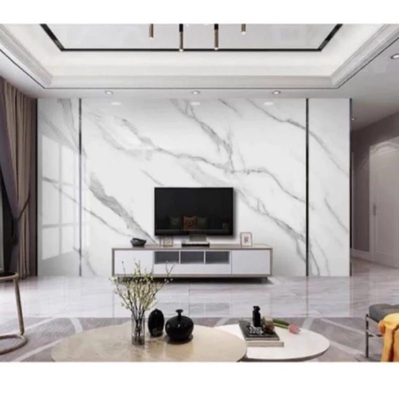 Wallpaper Sticker Dinding Glossy Marmer Marble Putih Dekorasi Dinding Dapur Kitchen Set Kamar Mandi