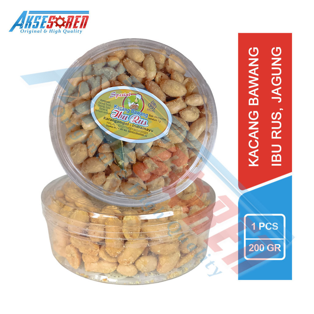 

Aksesoren Kacang Bawang Ibu Rus [Rasa Jagung/250gr] / Kacang Goreng Cemilan Gurih Asin Manis / Kue Kering Toples Plastik Bening Bulat 250 Gram