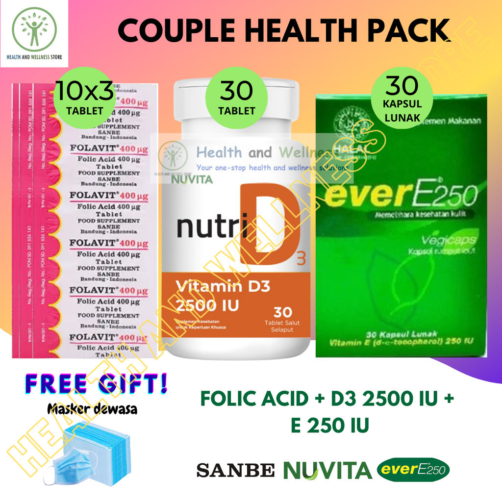 PAKET FOLAVIT 400 MCG 30 TABLET NUVITA NUTRI D3 2500 IU 30 TABLET EVER E 250 IU 30 KAPSUL LUNAK