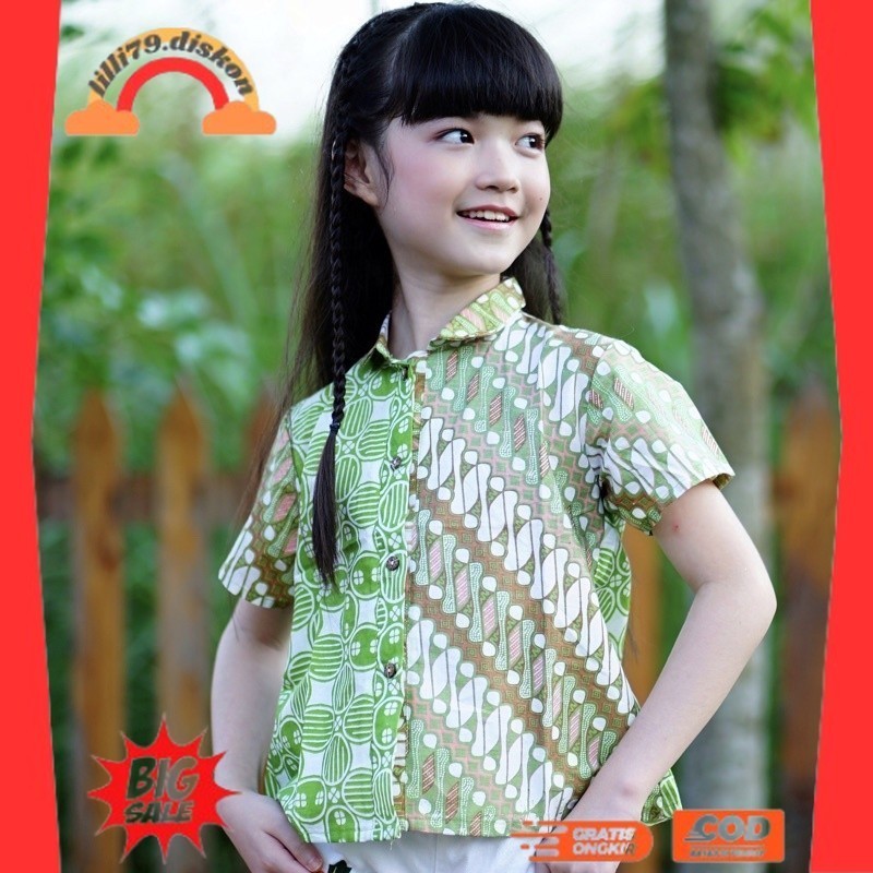 BEST SELLER ~Top Blus Batik Anak Mix Kombinasi Soft Pink Kuning Cantik Kemeja Batik Anak Cewek Berke