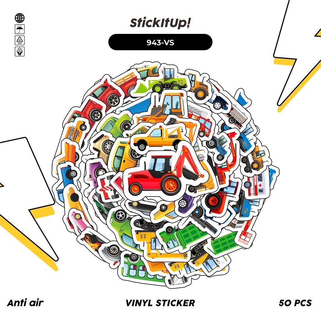 

COD✨ 100 Pcs Stiker Pack Vehicle Series Lucu Aesthetic Vynil Waterproof untuk Freebies Sticker Buku Journal Casing HP Laptop