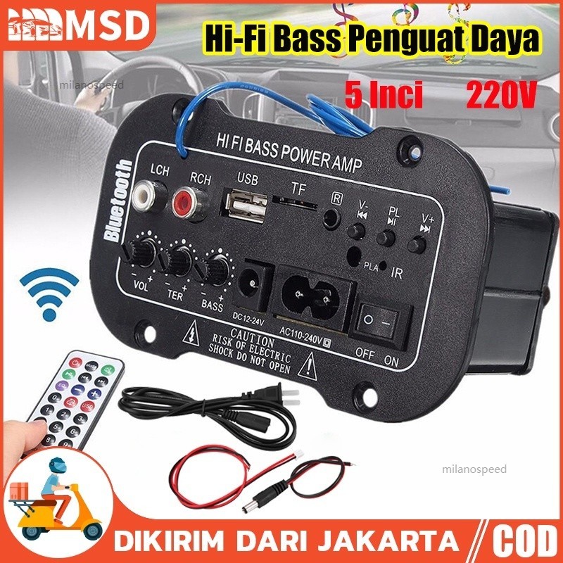 (Redy Stok, COD) 5 Inci 12V 24V 220V Amplifier Ampli Mini Board Audio Bluetooth USB FM Radio TF Play