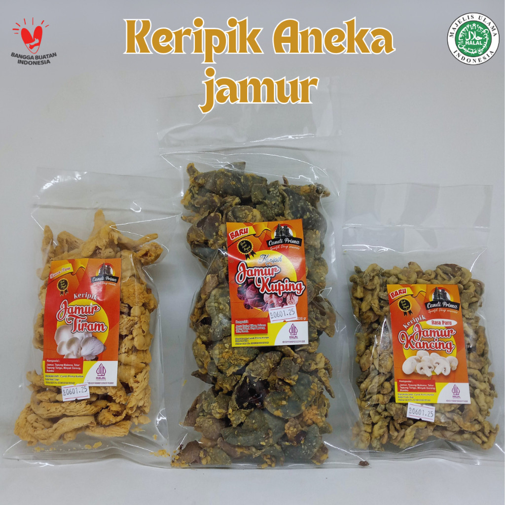 

Keripik Jamur Tiram Crispy/ Jamur Kancing/ Jamur Kuping Renyah Gurih - Candi Prima Dieng