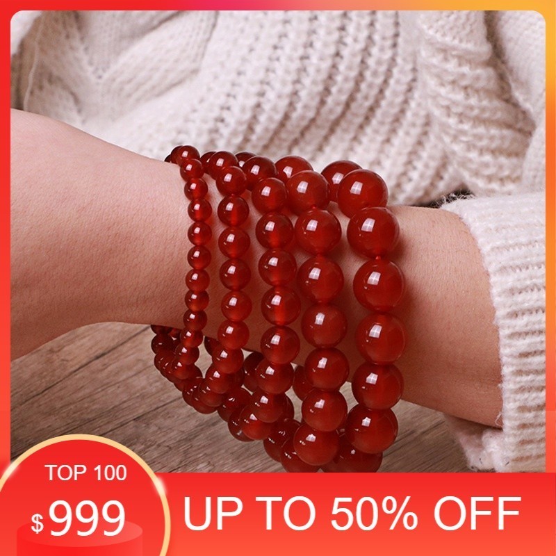 Gelang Tangan Batu Kristal Agate Carnelian Merah Natural Untuk Wanita