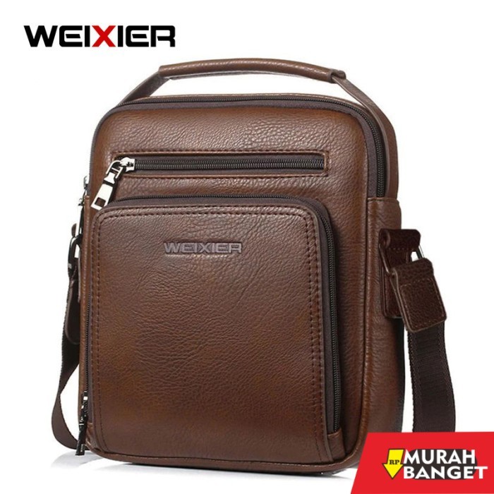tas selempang pria kekinian WEIXIER 18062 Tas Selempang Pria Kulit - Brown