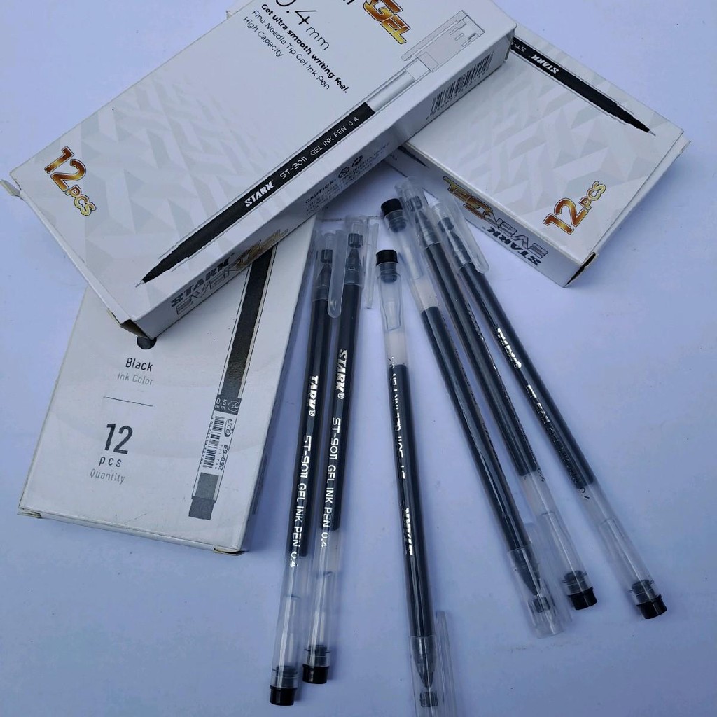 

(12 pcs) Pulpen Gel Stark Ever St-9011 Mata Pena 0.4 mm hitam/ Bolpen Gel Cair Stationery Tinta hitam