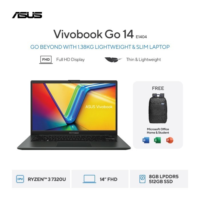 ASUS Vivobook Go 14 E1404FA-FHD3851M - Mixed Black [AMD Ryzen 3 7320U /  AMD Radeon Graphics / 8GB /