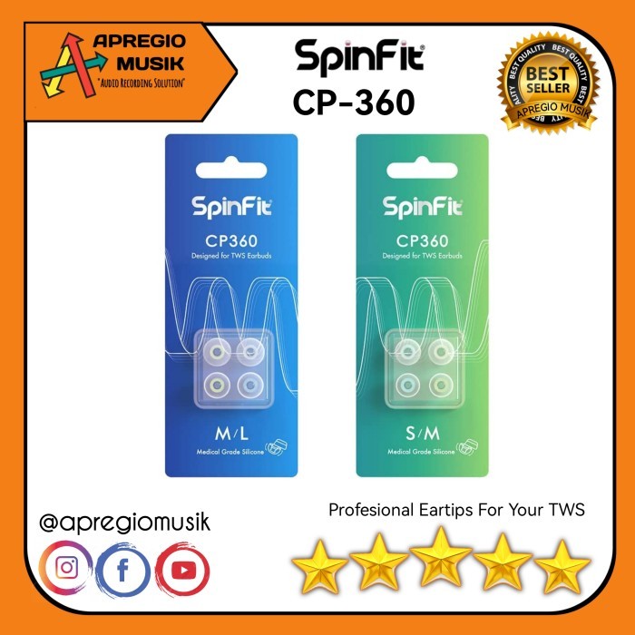 SpinFit CP360 Earphone Eartips Replacement 2 Pairs - M-S