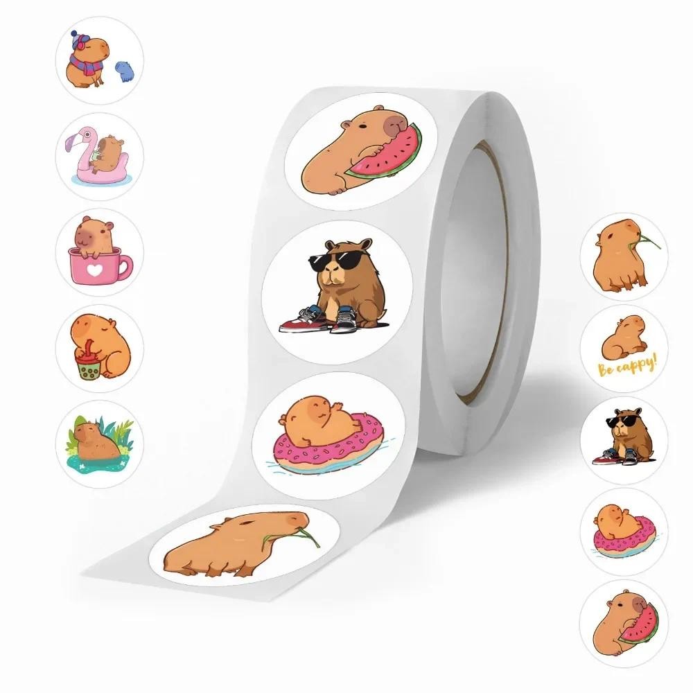 

500pcs Cute Plump Capybara Cartoon Brown Animals Stickers DIY Scrapbook Phone Luggage Car Reward Seal Label Wall Sticker Kid Toy