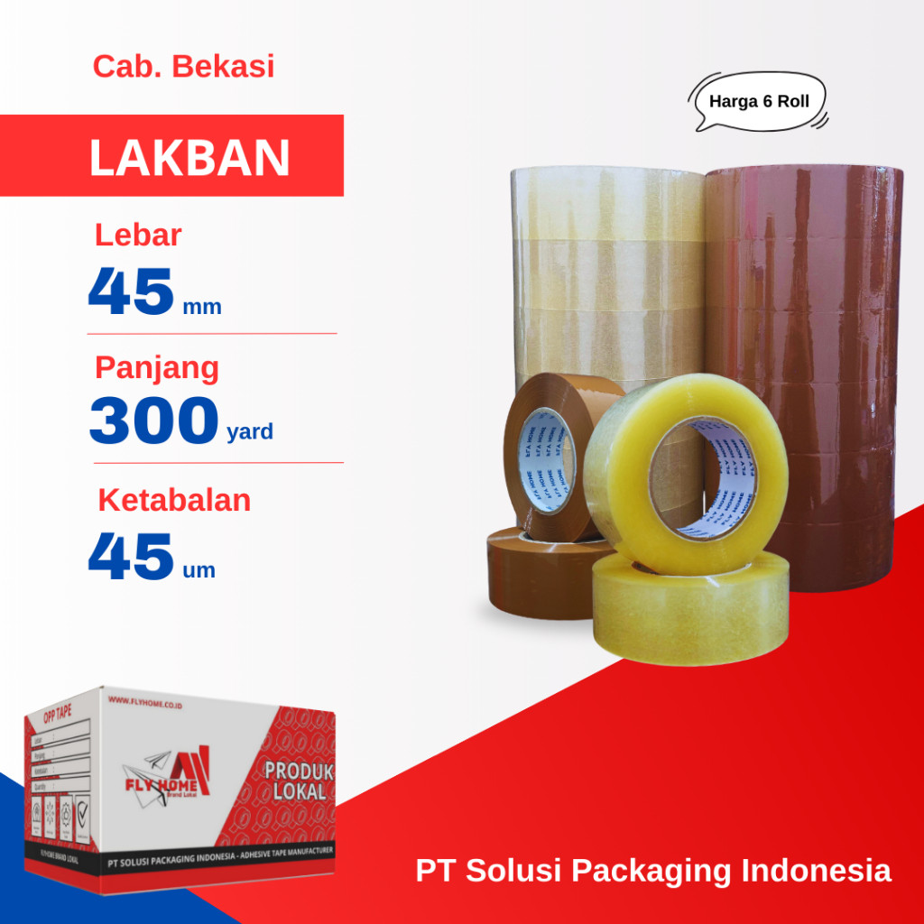 

FLYHOME 6Roll Lakban Bening Coklat 45x300Y 2inci 275METER 300 Yard Uk Besar