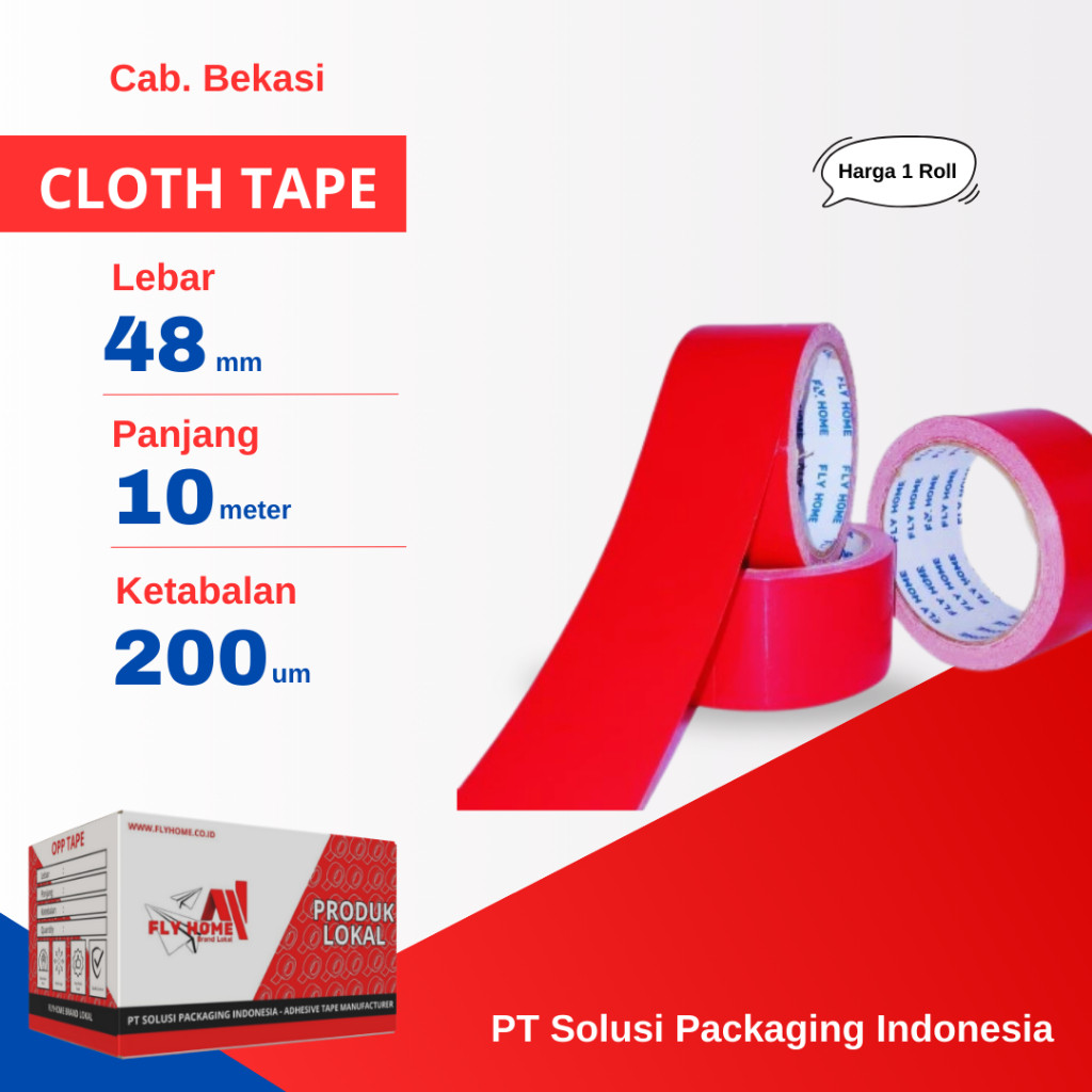 

FLYHOME 1Roll Lakban Jilid/Kain Merah 48x10M 2inchi Cloth Tape 10 meter