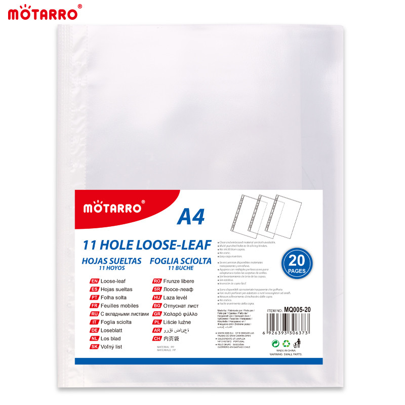 

MOATRRO A4 Transparent Plastic Bag Inner Paper 11-hole Inner Clip Office Folder 20-page Bag for Protecting Documents