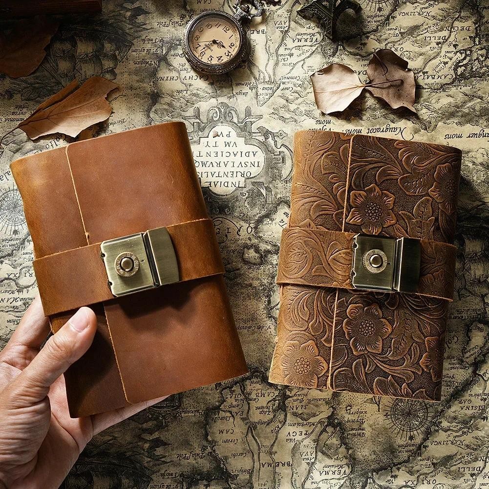 

160 Pages A7 Size Vintage Password Book with Planner Cover Diary Handmade Creative Hand Leger Cowhide Retro Notepad Sketchbook