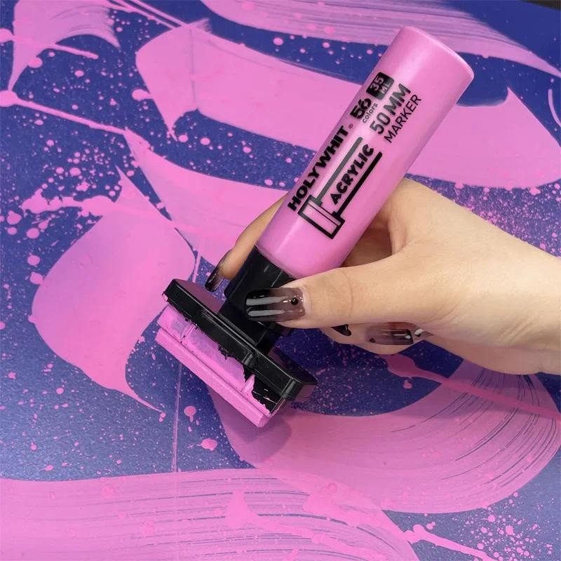 

50mm Wide Tip Fluorescent Acrylic Marker 56 Colors Water-based Graffiti Pen Wall Painting Waterproof Fast Drying Strong Coverage