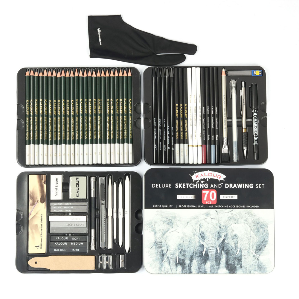 

KALOUR 70Pcs Professional Drawing Sketch Pencils Set Wood Pencil Tool Kit Graphite Charcoal Pencil Artist Beginner Art Supplies