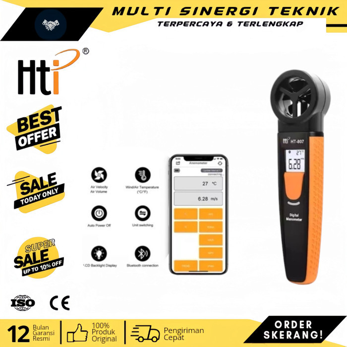 HT 807 Bluetooth Digital Anemometer HTI HT807 | Pengukuran Kecepatan Angin Digital