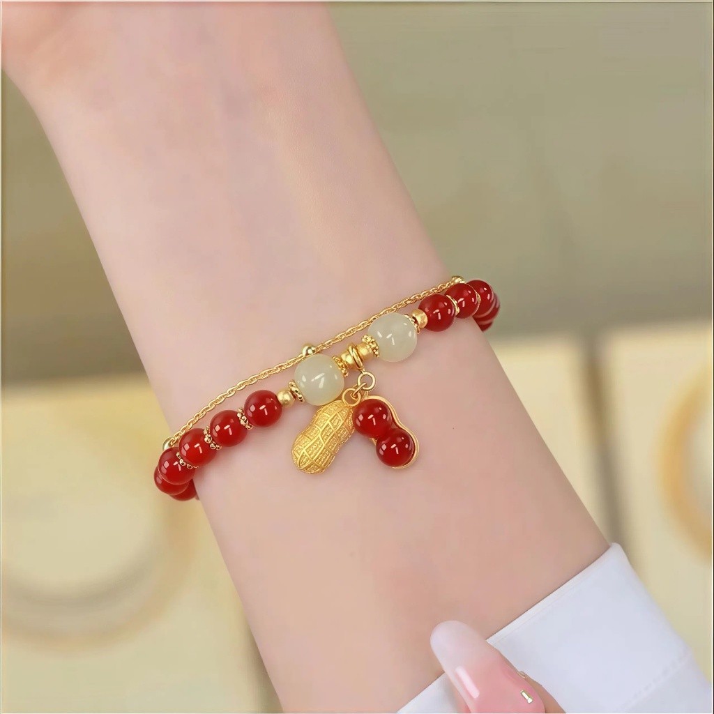 Gelang Kacang Keberuntungan Merah /Gelang giok/ Kreatif Manik-manik Vintage Cina