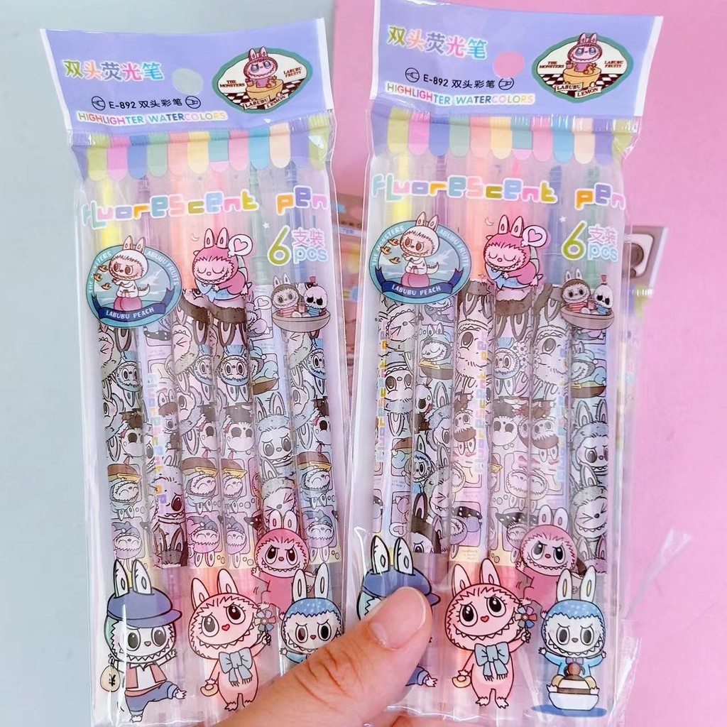 

HYPE N FANCY Highlighter Marker LABULABU LUBABU LABUBU 2 Sisi 1 Set isi 6 PCS Warna Lengkap Spidol 2 Sisi Labubu 1 Pack isi 6 Pieces Stationary Fancy