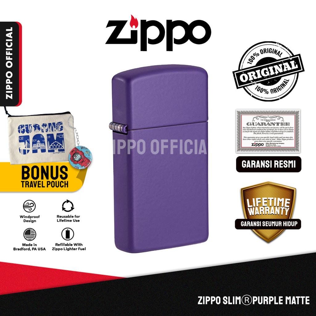 Zippo Original Slim® Purple Matte 1637 | Garansi Lifetime | Original USA