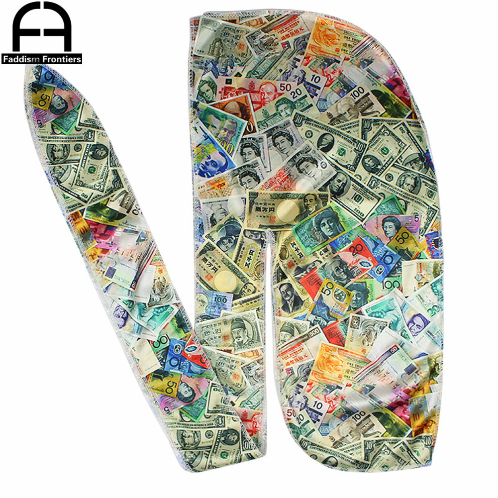 Men Silky Colorful Money Durag Bandanas for Men Silk Durag Long Straps Headwrap Hair Wave Brush Styl