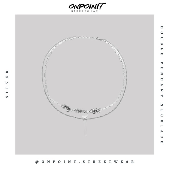 Double Pendant Necklace - kalung pria aksesoris pria fashion silver korea streetwear kalung necklace