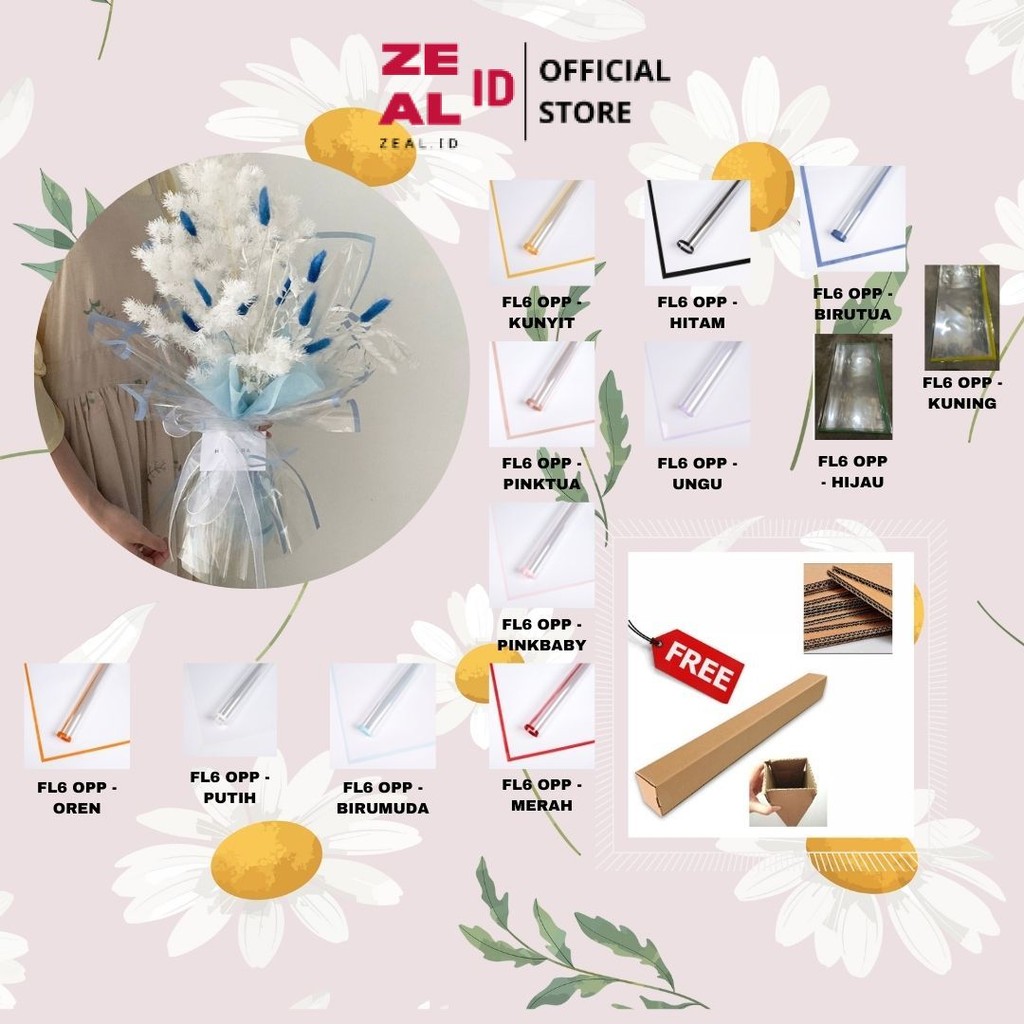 

ZEAL-ID - FL6 OPP 5Lembar-Kertas Bunga Buket Transparan List WARNA / Kertas Buket Bunga Florist Cellophane