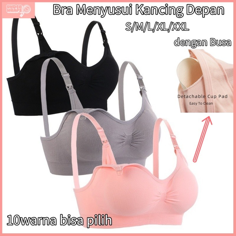 AR45G ANGEL MOMMY Bra Menyusui 3PCS Fashion Jumbo Kancing Depan Tanpa Kawat Bh Menyusui Bahan Katun 