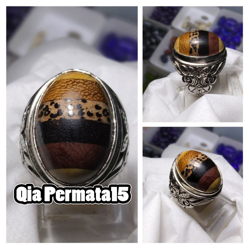 Cincin asli kayu liwung putih tutul coklat senter tembus