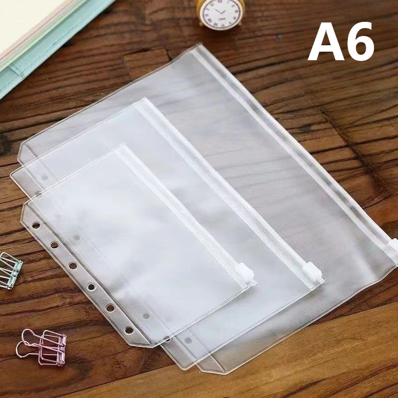 

50PCS Clear PVC A6 Binder Pockets Clear Zipper File Bags Folders 6-hole Notebook Binder Files Reports Waterproof Binder
