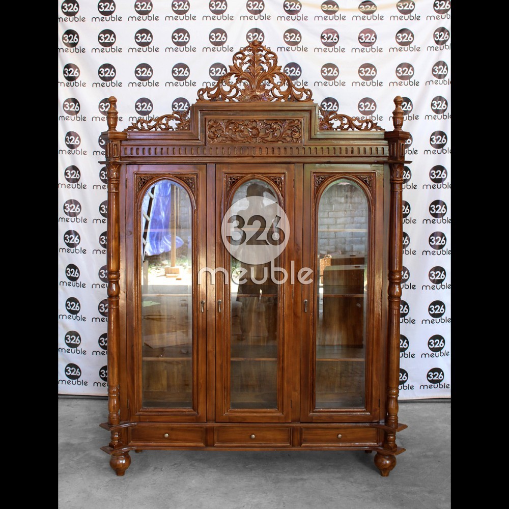 Lemari Pajangan Kristal, Lemari Pajangan Jati, Lemari Hias Kayu Jati