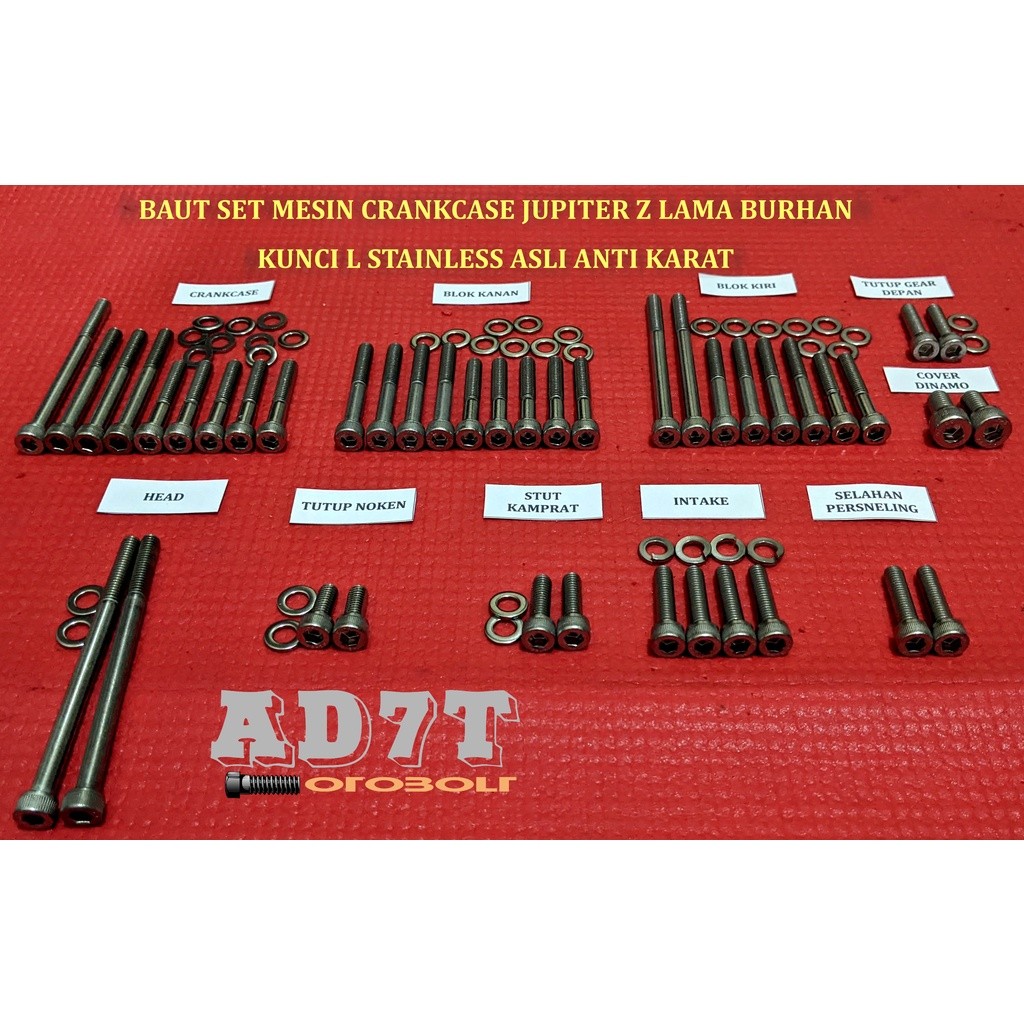 Baut Set Mesin Jupiter Z old Burhan Kunci L Stainless asli Tahan Karat
