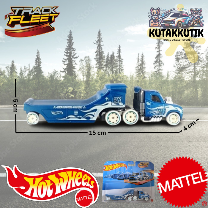 Hotwheels Track Fleet Mobil Truk Trailer Angkut Mobil Semi Rodger Dodger No 76 Biru
