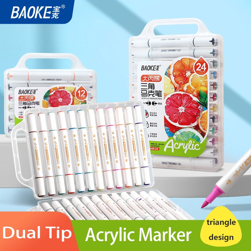 

BAOKE Acrylic Marker / Set Spidol Akrilik 12 Warna Berkepala Dua Tidak Beracun Desain Laras Segitiga MP2949