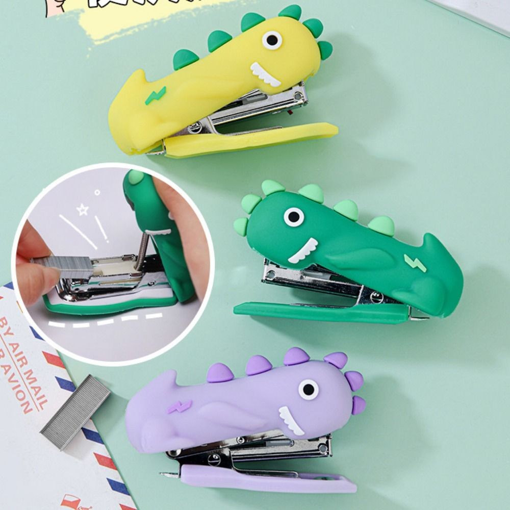 

Cartoon Mini Dinosaur Stapler Decorative Handheld Portable Stapler Silicone Paper Stapling Tool For Desk Stationery