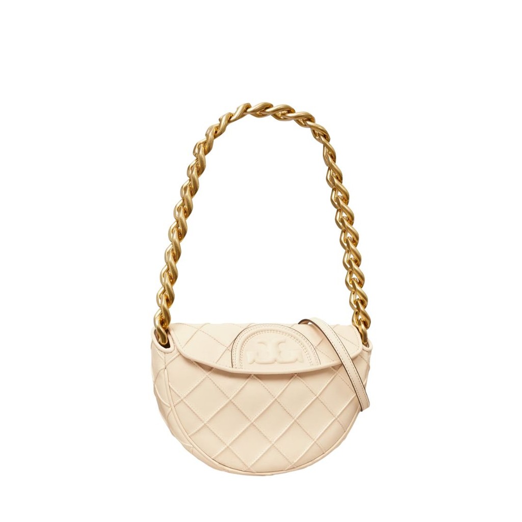 TORY BURCH Mini Fleming Soft Crescent Bag New Cream