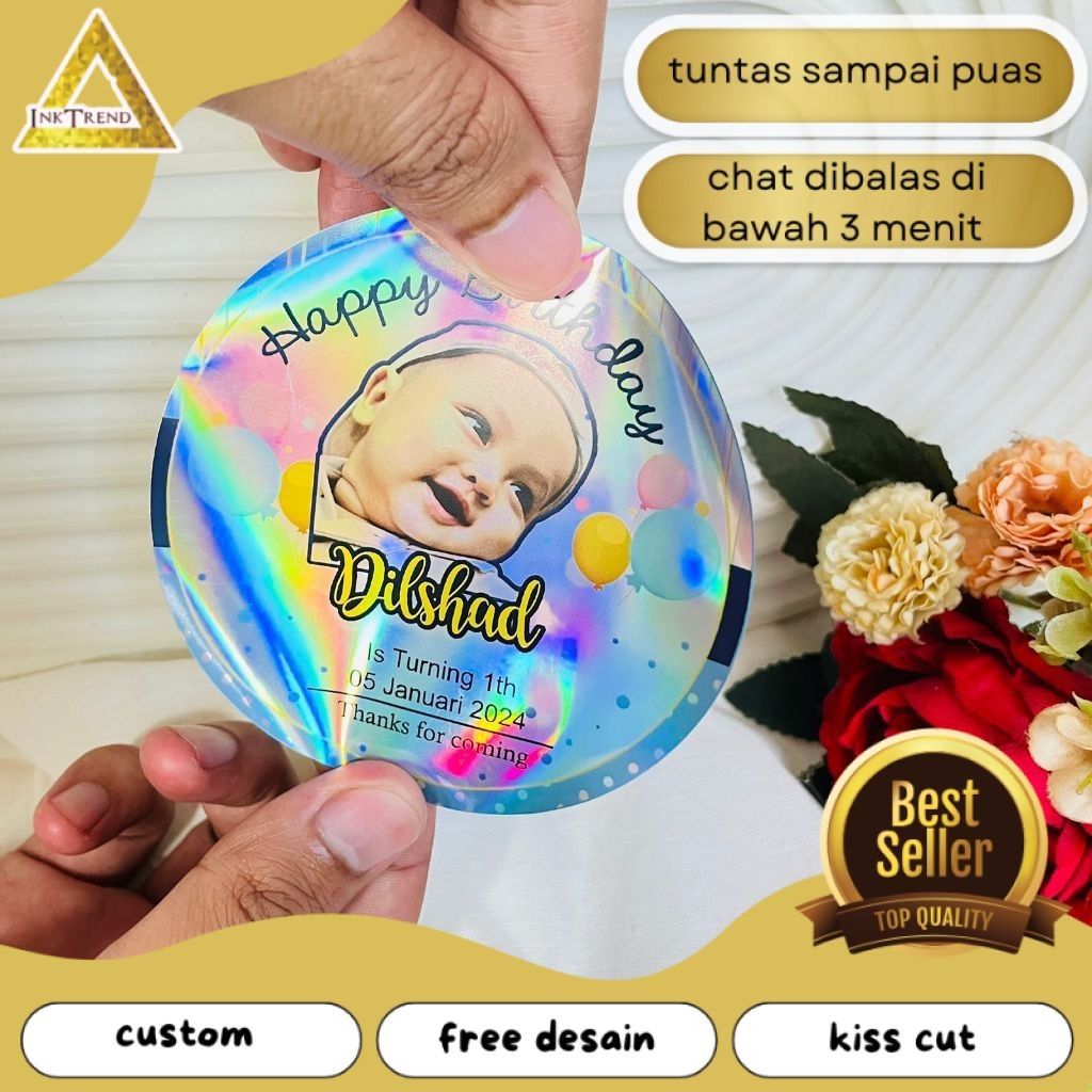 

INKA 5-8 Stiker Hologram Ulang Tahun Anak Sticker Label Undangan Happy Birthday Uk.Sedang