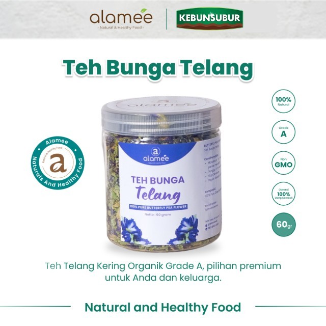 

ALAMEE Teh Bunga Telang Kering Butterfly Pea Tea Organik Herbal Dried Flower toples Premium kebunsubur kebunsubur