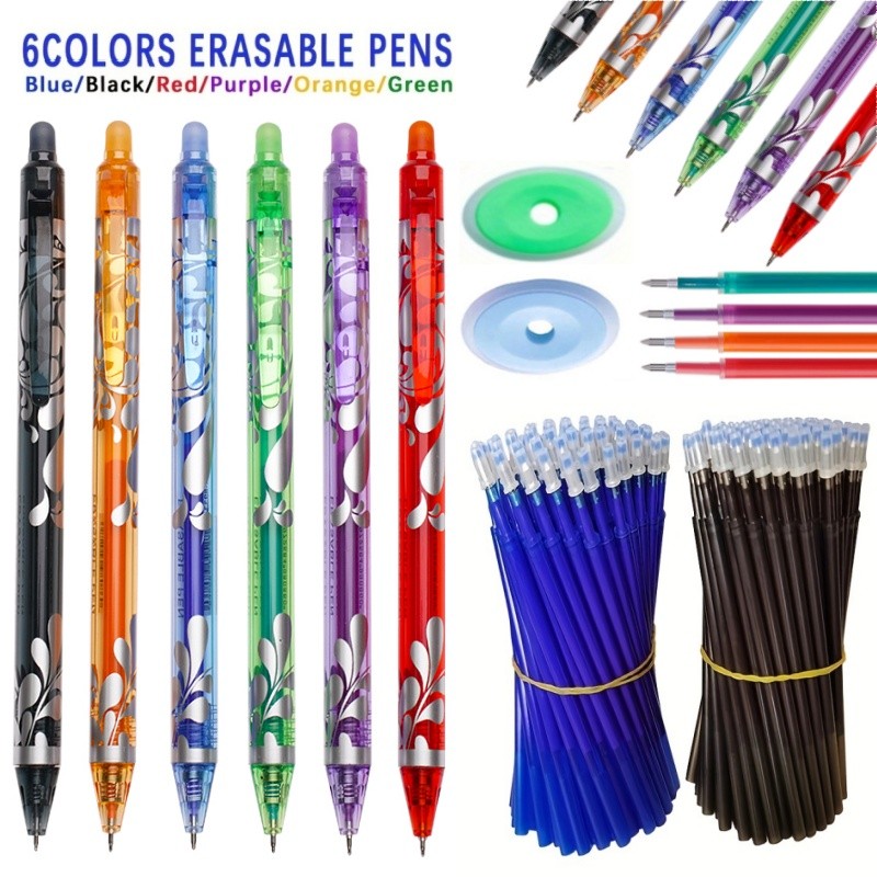 

55pcs/set Press Type 0.5mm Erasable Gel Pen Set 6 Colors Washable Handle Magic Refills Rod Super Capacity Ink Writing Stationery