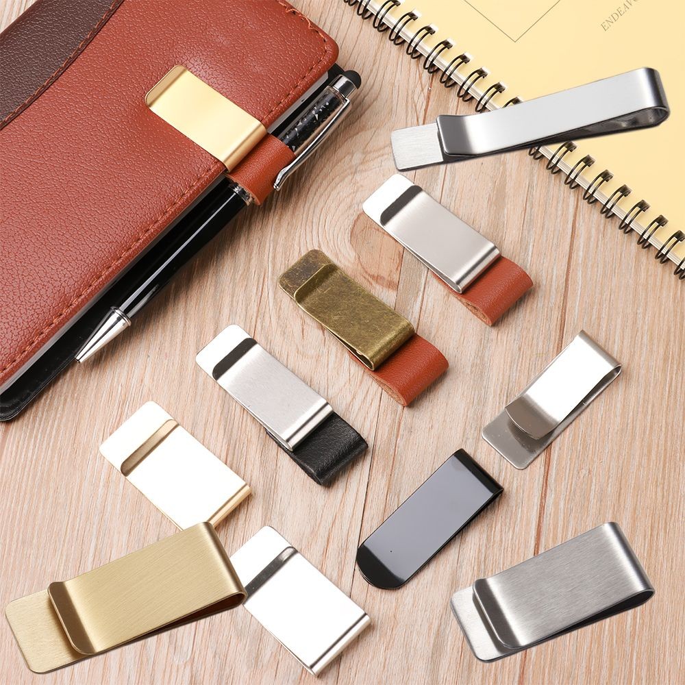 

Convenient Metal Stainless Steel Clips Handmade Leather Brass Pen Folder Notebook Holder Office School Supplies