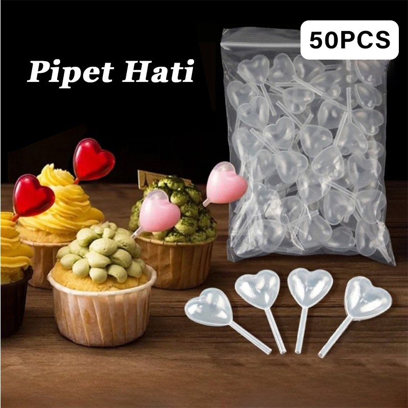 50pcs Pipet Fla Puding 4ml Pipet Pudding Pipet Puding Mini Pipet Bentuk Hati