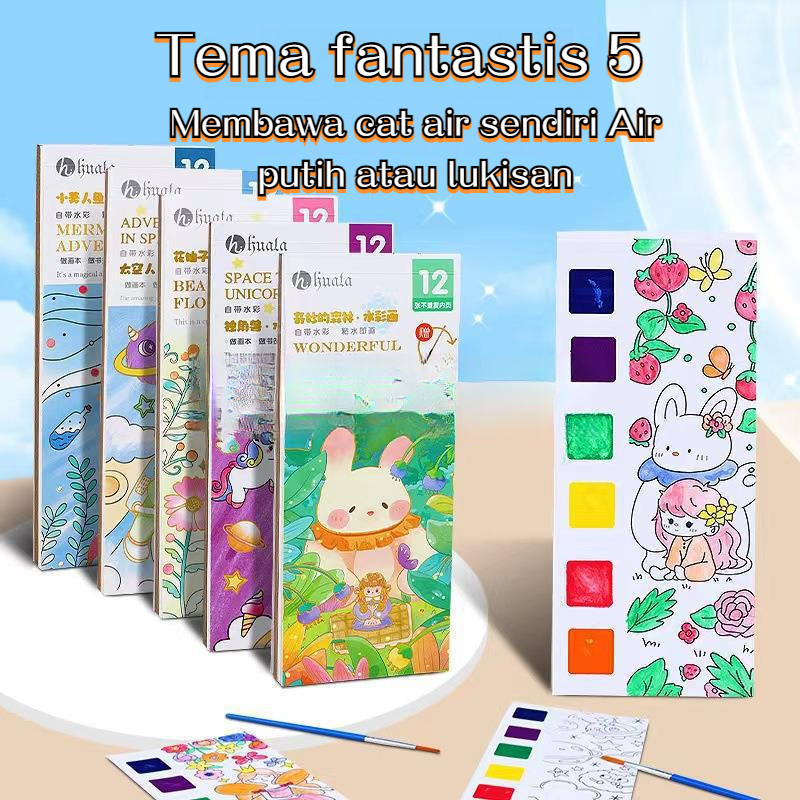 

lukisan air/Buku melukis cat air anak/Edukasi mewarnai coloring kids watercolor painting/Buku mewarnai DIY/Buku Lukisan Persegi Panjang