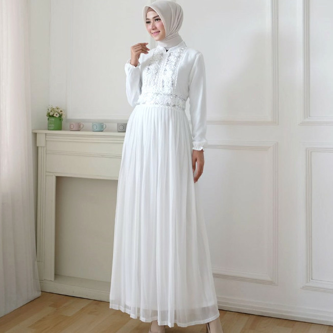 Gamis Brukat Renda Putih Tulang IRS