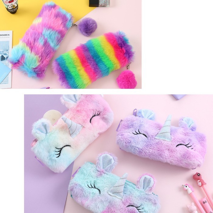 

[Ready] Tempat pen Bulu Fur Unicorn ATK04 Pom ATK05 kotak pensil case