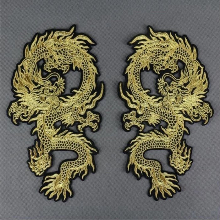 Patch Bordir Naga Iron On, Gold Dragon - kanan
