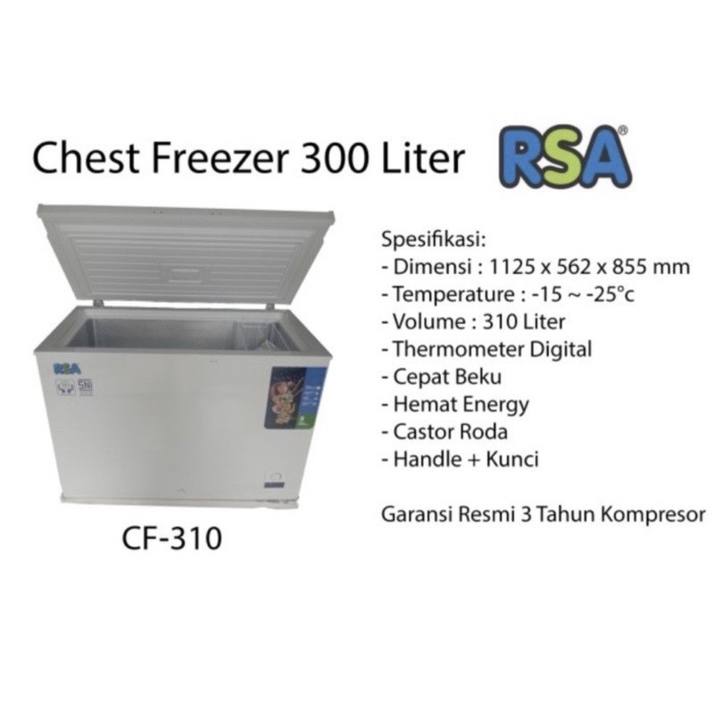promo terbaru chest freezer / freezer box 300 liter RSA cf 310