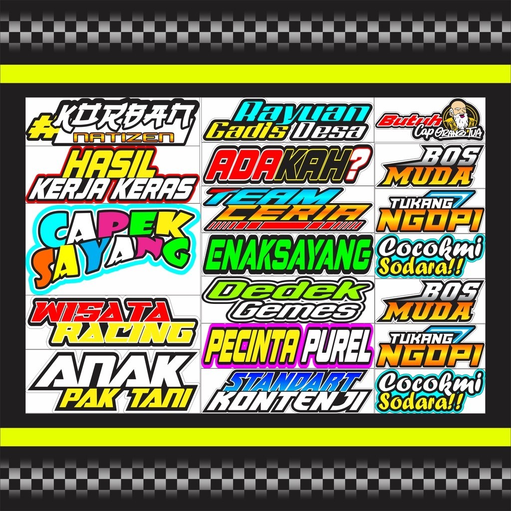 

Sticker Stiker Pack Helm Laptop Kata Makassar anti air tahan lama bahan tebal