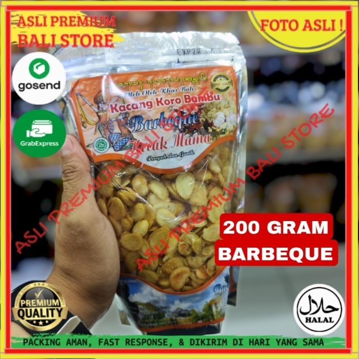 

OLEH OLEH MAKANAN CEMILAN CAMILAN SNACK KULINER KHAS ASLI ORI ORIGINAL BALI KACANG KORO BUMBU KECAK MAMA BARBEQUE 200GR GR