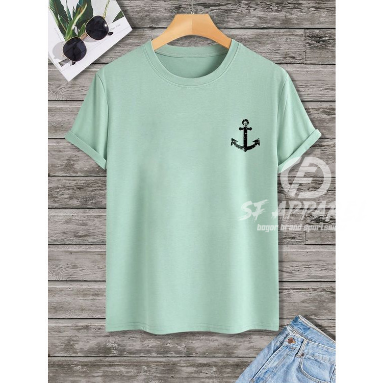 Kaos Pria Warna Sage Green Motif Simple Jangkar Unisex Premium Distro